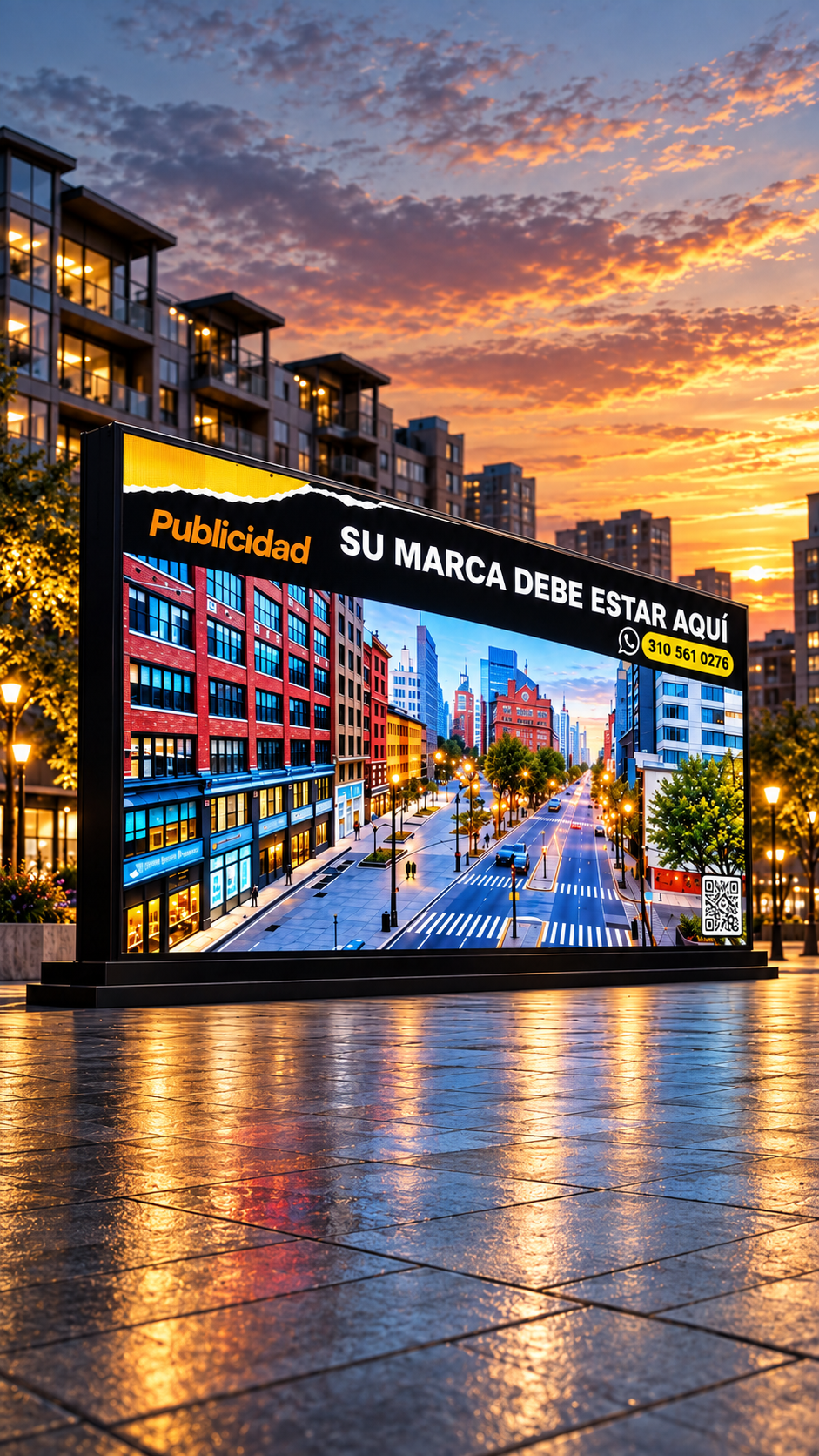 Pantalla LED instalada en fachada comercial